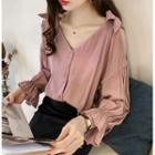 Cutout-shoulder V-neck Blouse
