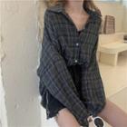 Long-sleeve Paid Loose-fit Shirt