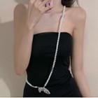 Faux Pearl Butterfly Cross Body Chain Light Silver - One Size