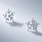 925 Sterling Silver Rhinestone Snowflake Earring 1 Pair - S925 Silver - Silver - One Size