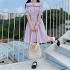 Lace Trim Short-sleeve A-line Dress Violet - One Size