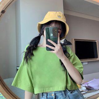 Round Neck Plain Short Sleeve Crop Top