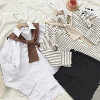 Color-block Long-sleeve Loose-fit Blouse