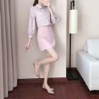 Set: Striped 3/4-sleeve Shirt + A-line Skirt