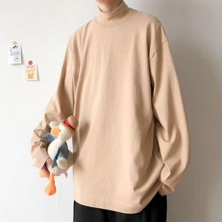 Long-sleeve Mock Neck Loose-fit T-shirt