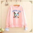 Stripe-panel Dog Print Fleece-lined Sweater