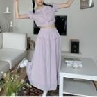 Short-sleeve Striped Blouse / A-line Midi Skirt