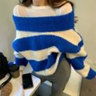 Off-shoulder Loose-fit Two-tone Sweater