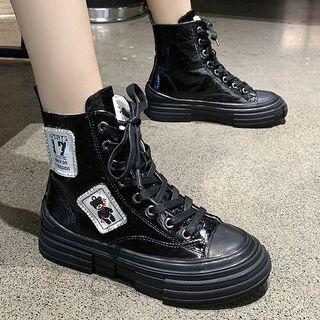Applique Faux Leather Short Boots