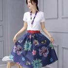 Set: Cross-strap Top + Floral Skirt