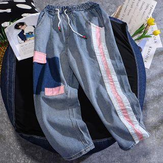 Color Block Applique Straight Leg Jeans