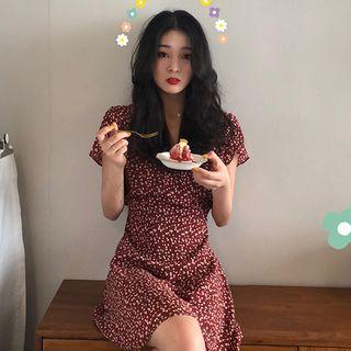 Short-sleeve Patterned A-line Mini Dress As Shown In Figure - One Size