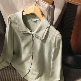 Collared Frilled Cotton Blouse