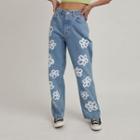 Flower Print High Waist Loose Fit Jeans