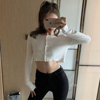 Long-sleeve Button-up Crop T-shirt