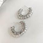 Faux Pearl Alloy Open Hoop Earring Type A - Silver - One Size