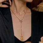 Lettering Rose Pendant Layered Alloy Necklace
