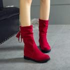 Faux Suede Tassel Ruched Hidden Wedge Mid-calf Boots
