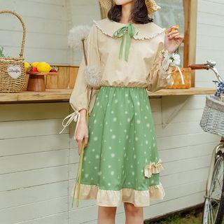 Ruffle-lace Color-block Dress
