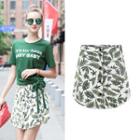 Leaf Print Miniskirt