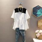 Short-sleeve Irregular Panel Drawstring Top