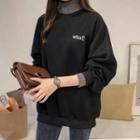 Mock-neck Panel Letter Embroidered Sweatshirt