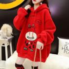 Cow Embroidered Faux Shearling Hoodie