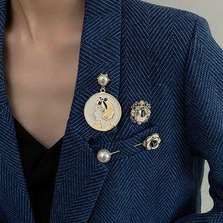 Set Of 3: Retro Faux Pearl Alloy Brooch (various Designs) Set Of 3 - Gold - One Size