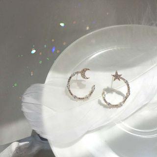 Rhinestone Moon & Star Open Hoop Earring