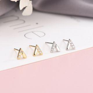 925 Sterling Silver Rhinestone V-shape Earring