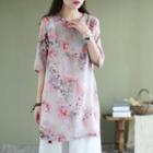 Elbow-sleeve Floral Print Tunic Top