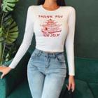 Long-sleeve Temple Print Cropped T-shirt