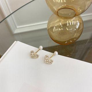 Faux Pearl Rhinestone Heart Earring 1 Pair - As Shown In Figure - One Size