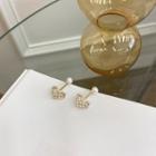 Faux Pearl Rhinestone Heart Earring 1 Pair - As Shown In Figure - One Size