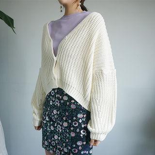 Drop-shoulder Balloon-fit Cardigan