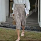 Gingham Button-up Midi Skirt