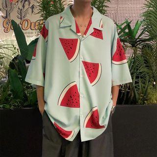 Short-sleeve Watermelon Print Hawaiian Shirt
