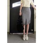 Slit-hem Glen-plaid Pencil Skirt