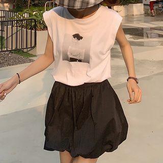 Bow Detail Short-sleeve Crop Top / High-waist Shorts