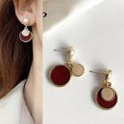 Faux Pearl Faux Leather Disc Dangle Earring 1 Pair - Wine Red & Beige - One Size
