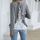 Long-sleeve Lace Panel Ruffled T-shirt