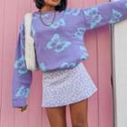 Long Sleeve Butterfly Print Loose-fit Sweater
