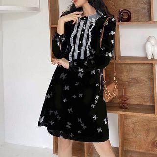 Long-sleeve Butterfly Pattern A-line Dress