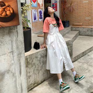 Short-sleeve Lettering T-shirt / Midi Overall Dress