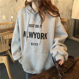 Plain Lettering Print Loose Fit Pocket Hoodie