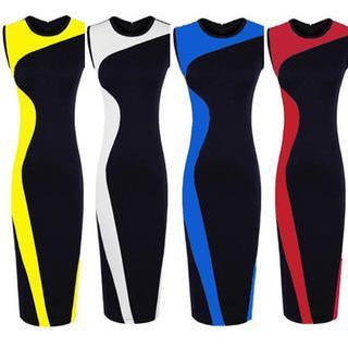 Sleeveless Contrast Colour Sheath Dress
