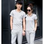Set: Couple Matching Short Sleeve V-neck T-shirt + Sweatpants
