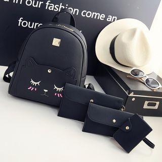 Set : Embroidered Backpack + Shoulder Bag + Clutch + Wallet