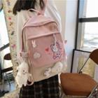 Mesh Pocket Rabbit Print Backpack / Bag Charm / Brooch