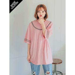 Pattern-trim Long Cotton T-shirt